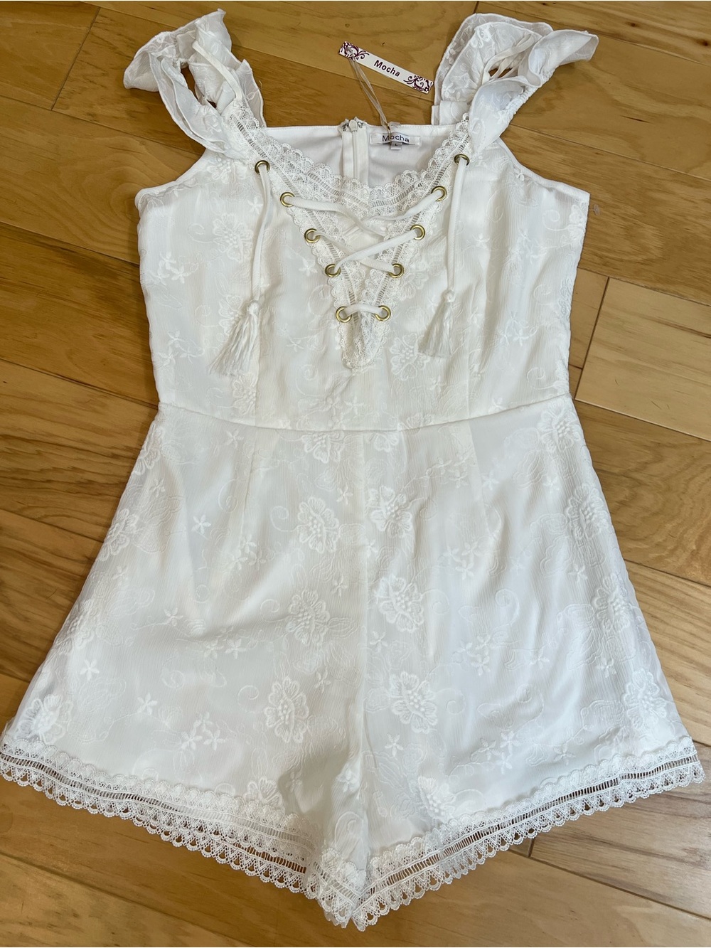 Lace up silk romper fully lined with back zipper in size L